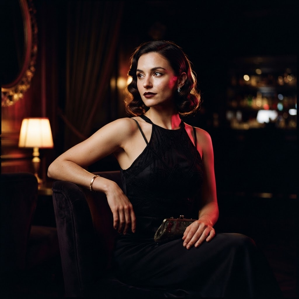 Elegante KI-Begleiterin in cinematischem Licht